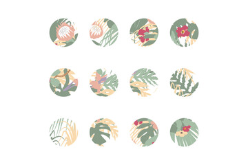 Bohemian colorful floral instagram stories highlights. Boho instagram story covers. Isolated on white background