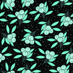 Seamless repeat pattern winter berries high contrast teal