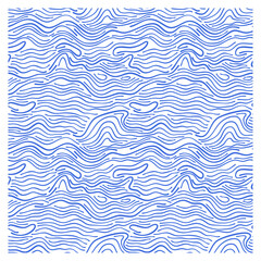 Seamless pattern of surging waves in a blue line.
