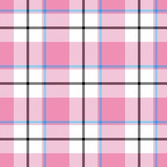 Tartan seamless plaid pattern illustration in pink, black, white and blue combination