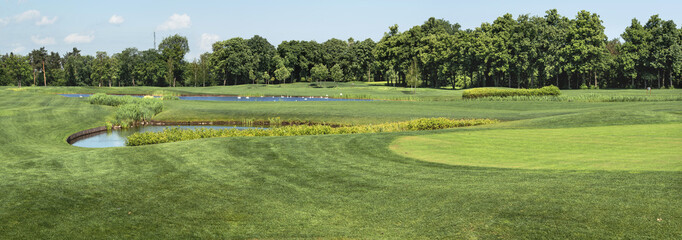 Panorama of a fragment of a golf course in Mezhigirje near Kiev, Ukraine.