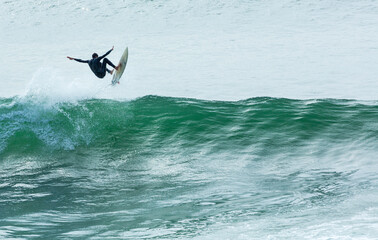 Surfer, Barrika beach, Bizkaia, Basque Country, Spain, Europe