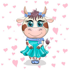 Cute Cartoon Princess Cow on a white background