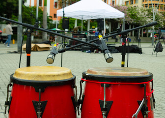 Fototapeta na wymiar bongo congas ready for stage concert