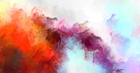 Wall art. Unique and creative illustration. Brush stroked painting. Abstract background of colorful brush strokes. Brushed vibrant wallpaper. Painted artistic creation.