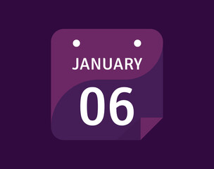 6 January, January 6 icon Single Day Calendar Vector illustration