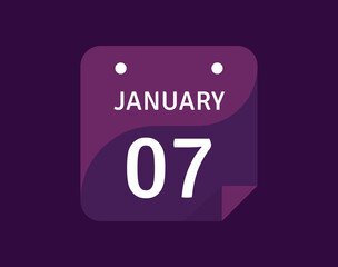 7 January, January 7 icon Single Day Calendar Vector illustration