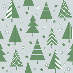 Seamless pattern for the winter theme of Christmas and New Year. New Year tree, decorated with festive garlands and stars. For paper, cover, fabric, gift wrapping