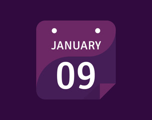 9 January, January 9 icon Single Day Calendar Vector illustration