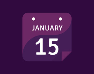 15 January, January 15 icon Single Day Calendar Vector illustration