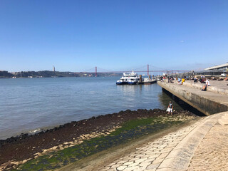 view of  the Tagus River near Cais das Colunas in Lisbon, Portugal