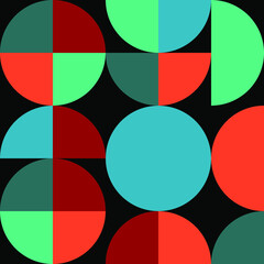 Vector graphics.Bright geometric abstraction with circles on a black background