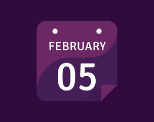 5 February, February 5 icon Single Day Calendar Vector illustration