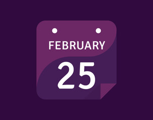 25 February, February 25 icon Single Day Calendar Vector illustration