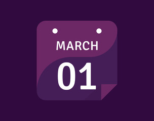 1 March, March 1 icon Single Day Calendar Vector illustration