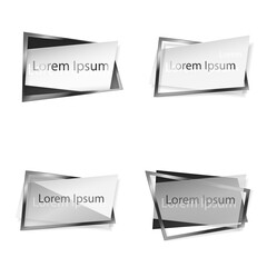 Set of glass and paper sticker with silver frame, isolated on white background with lettering. Space for text. Vector illustration. Elements for poster, card, web, design.