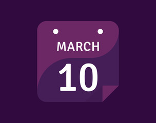 10 March, March 10 icon Single Day Calendar Vector illustration