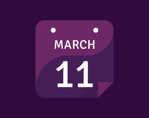 Obraz premium 11 March, March 11 icon Single Day Calendar Vector illustration