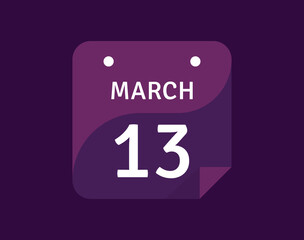 Fototapeta premium 13 March, March 13 icon Single Day Calendar Vector illustration