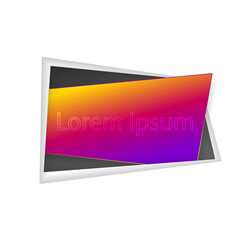 Paper sticker with gradient of gold to purple in black hole with material design, isolated on white background with lettering. Space for text. Vector illustration. Elements for poster, web, design.