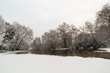 Rotschild park in France under the snow