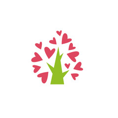 Love tree with hearts isolated on white. organic symbol. Natural, fresh, eco logo.