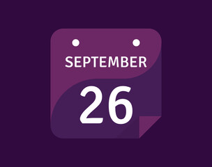 26 September, September 26 icon Single Day Calendar Vector illustration