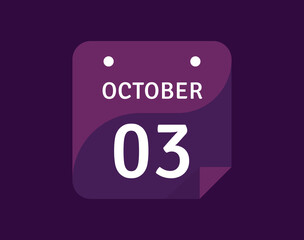 3 October, October 3 icon Single Day Calendar Vector illustration