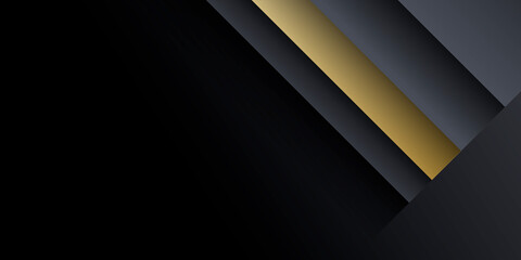 Black gold grey abstract presentation background with 3D overlap layers