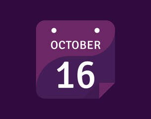 16 October, October 16 icon Single Day Calendar Vector illustration