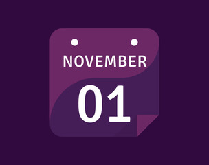 1 November, November 1 icon Single Day Calendar Vector illustration