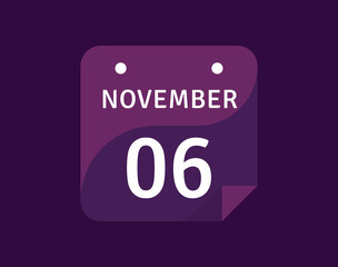 6 November, November 6 icon Single Day Calendar Vector illustration