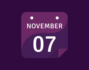 7 November, November 7 icon Single Day Calendar Vector illustration