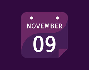 9 November, November 9 icon Single Day Calendar Vector illustration