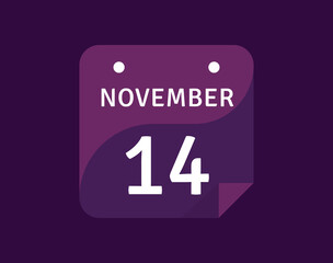 14 November, November 14 icon Single Day Calendar Vector illustration