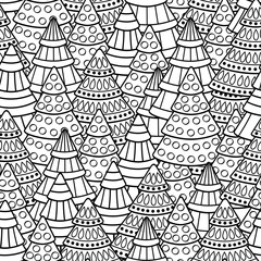 Seamless pattern with Christmas trees, coloring page