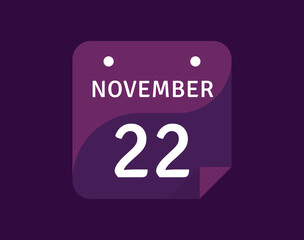 22 November, November 22 icon Single Day Calendar Vector illustration