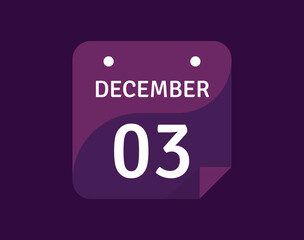 3 December, December 3 icon Single Day Calendar Vector illustration