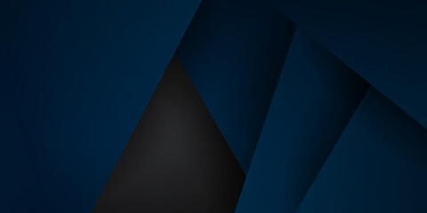 Dark blue black abstract presentation background with 3D triangles layers. Vector illustration design for presentation, banner, cover, web, flyer, card, poster, wallpaper, texture, slide, magazine