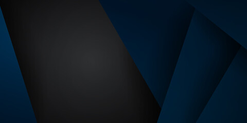 Dark blue black abstract presentation background with 3D triangles layers. Vector illustration design for presentation, banner, cover, web, flyer, card, poster, wallpaper, texture, slide, magazine