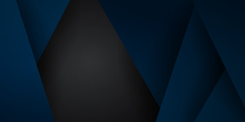 Dark blue black abstract presentation background with 3D triangles layers. Vector illustration design for presentation, banner, cover, web, flyer, card, poster, wallpaper, texture, slide, magazine