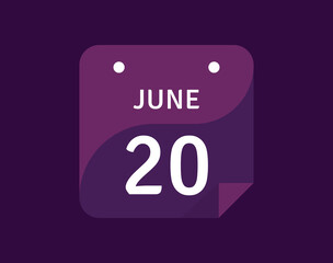Obraz premium 20 June, June 20 icon Single Day Calendar Vector illustration