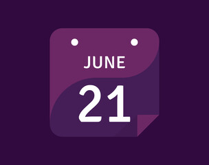 21 June, June 21 icon Single Day Calendar Vector illustration