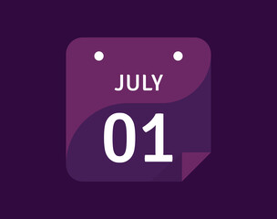 1 July, July 1 icon Single Day Calendar Vector illustration