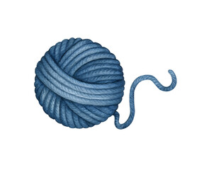 Watercolor Skein, Ball of blue Threads, wool Knitting Yarn Clew. Needlework, knitting, crochet, Hand Made Hobby. Hand drawn clip art, element isolated for knitters blog design, logo, pattern, poster