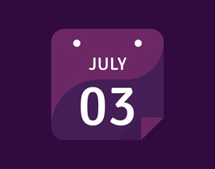 3 July, July 3 icon Single Day Calendar Vector illustration