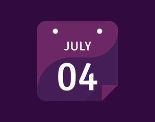 4 July, July 4 icon Single Day Calendar Vector illustration