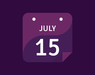 15 July, July 15 icon Single Day Calendar Vector illustration
