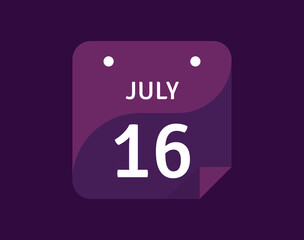 16 July, July 16 icon Single Day Calendar Vector illustration
