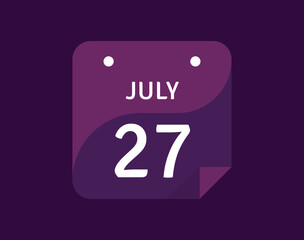27 July, July 27 icon Single Day Calendar Vector illustration